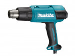 A teal and black Makita heat gun with dual temperature settings and a soft-grip handle, for shrinking, stripping, and bending.