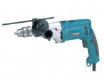 A teal and black Makita cordless drill driver with 240V a keyless chuck and variable-speed trigger, for drilling and screw driving.