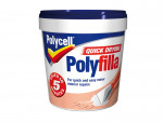 A 1kg tub of ready-mixed filler with a smooth white consistency, for repairing cracks and holes in plaster, timber, and masonry.