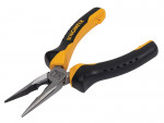 A pair of Roughneck long-nose pliers with narrow tapered jaws and a side-wire cutter, for working in confined spaces.
