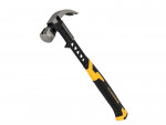 A framing hammer with a waffle-textured steel head, a straight rip claw, and a long steel-handled handle, designed for heavy-duty structural carpentry.