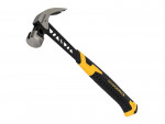 A claw hammer with a steel-handled handle and a polished steel head featuring a straight claw for nail removal and a flat striking face.,