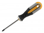 A Roughneck Pozi screwdriver with a comfort-grip handle and a hardened steel tip, for general assembly and fastening work.