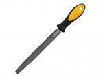 A Roughneck round file with a hardened steel abrasive surface and a turned wooden or synthetic handle, for shaping and deburring metal.