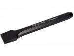 A hardened steel chisel with a bevelled cutting edge and a square-section body, for cutting stone, brick, or timber.