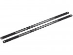 A hacksaw with a metal frame, adjustable blade tension, and a pistol-grip handle, for cutting metal bar, pipe, and conduit.