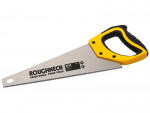 A saw with a hardened blade and a comfortable handle, for cutting timber, metal, or masonry.