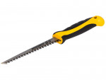 A saw with a hardened blade and a comfortable handle, for cutting timber, metal, or masonry.