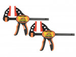 A Roughneck sash clamp with a long steel bar, a fixed jaw, and a sliding adjustable tail stop, for clamping wide assemblies during gluing.