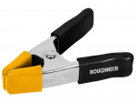 A spring clamp with a plastic or steel body and non-slip pads, for quickly holding lightweight assemblies and sheets.