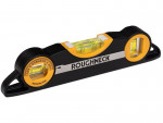 A Roughneck compact torpedo spirit level with three vials for checking horizontal, vertical, and 45-degree angles.