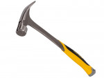 A hammer with a steel head and a steel-handled handle, for general fastening and construction use.