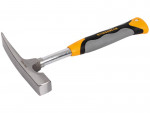 A hammer with a steel head and a steel-handled handle, for general fastening and construction use.
