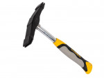 A hammer with a steel head and a steel-handled handle, for general fastening and construction use.