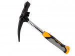 A hammer with a steel head and a steel-handled handle, for general fastening and construction use.