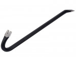 A hardened steel crowbar with a curved prying end and a pointed chisel tip, designed for levering, prying, and demolition work.