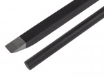 A hardened steel crowbar with a curved prying end and a pointed chisel tip, designed for levering, prying, and demolition work.