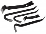 A hardened steel crowbar with a curved prying end and a pointed chisel tip, designed for levering, prying, and demolition work.