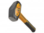A club hammer with a double-faced steel head and a short fibreglass handle, used for driving bolsters, chisels, and masonry stakes.