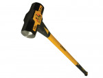 A sledgehammer with a heavy steel head and a long fibreglass handle, for heavy demolition, driving stakes, and breaking up masonry.