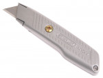 A retractable utility knife with a rubberised or plastic body, a locking mechanism, and replaceable snap-off blade segments.