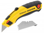 A Stanley retractable tape measure with a blade, a rubberised case, and a belt clip, for general site measurement.