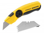 A retractable utility knife with a rubberised or plastic body, a locking mechanism, and replaceable snap-off blade segments.