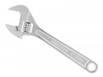 A Stanley adjustable spanner with a smooth-jaw jaw opening controlled by a worm-gear wheel, suitable for a range of nut sizes.