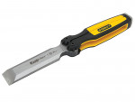 A hardened steel chisel with a bevelled cutting edge and a square-section body, for cutting stone, brick, or timber.