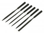 A Stanley needle file with a hardened steel abrasive surface and a turned wooden or synthetic handle, for shaping and deburring metal.