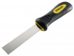 A hardened steel chisel with a bevelled cutting edge and a square-section body, for cutting stone, brick, or timber.