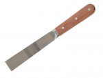 A hardened steel chisel with a bevelled cutting edge and a square-section body, for cutting stone, brick, or timber.