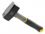 A club hammer with a double-faced steel head and a short fibreglass handle, used for driving bolsters, chisels, and masonry stakes.