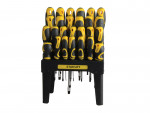 A set of 26 Stanley screwdrivers with colour-coded handles covering a range of flathead and Phillips sizes.,