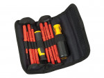 A set of 10 Stanley screwdrivers with colour-coded handles covering a range of flathead and Phillips sizes.,