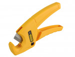 A Stanley pipe cutter with a hardened steel cutting wheel and an adjustable frame, for cleanly severing copper, steel, and plastic pipe.