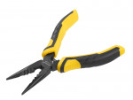 A pair of Stanley long-nose pliers with narrow tapered jaws and a side-wire cutter, for working in confined spaces.