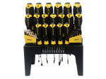 A set of 44 Stanley screwdrivers with colour-coded handles covering a range of flathead and Phillips sizes.,