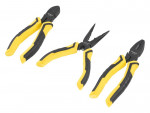 A pair of Stanley pliers with hardened steel jaws and insulated handles, for gripping and bending work.