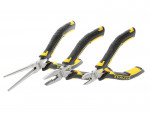 A pair of Stanley pliers with hardened steel jaws and insulated handles, for gripping and bending work.