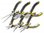 A pair of Stanley pliers with hardened steel jaws and insulated handles, for gripping and bending work.