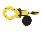 A Stanley clamp with an adjustable jaw and a screw-tightening mechanism, for holding workpieces in position during cutting, drilling, or bonding.