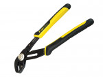 A pair of Stanley water-pump pliers with tongue-and-groove adjustable jaws for gripping pipes, nuts, and irregular shapes.