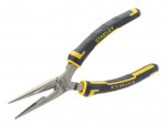 A pair of Stanley long-nose pliers with narrow tapered jaws and a side-wire cutter, for working in confined spaces.