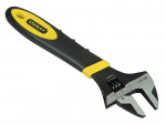 A Stanley adjustable spanner with a smooth-jaw jaw opening controlled by a worm-gear wheel, suitable for a range of nut sizes.