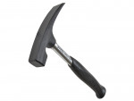 A hammer with a steel head and a steel-handled handle, for general fastening and construction use.