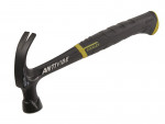 A claw hammer with a steel-handled handle and a polished steel head featuring a curved claw for nail removal and a flat striking face.,