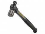 A ball pein hammer with a flat striking face and a hemispherical pein, used in metalworking for riveting and shaping.