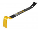 A hardened steel crowbar with a curved prying end and a pointed chisel tip, designed for levering, prying, and demolition work.