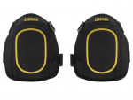 A pair of foam-padded knee pads with adjustable straps, designed to protect the knees during kneeling work.